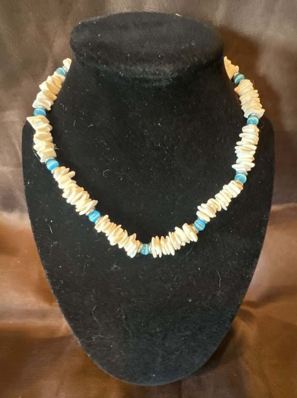 Panama Jack White Shell Chip and Blue Bead Surfer Necklace